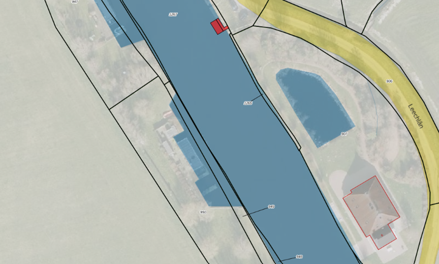 Bovenaanzicht van het aangeboden perceel.