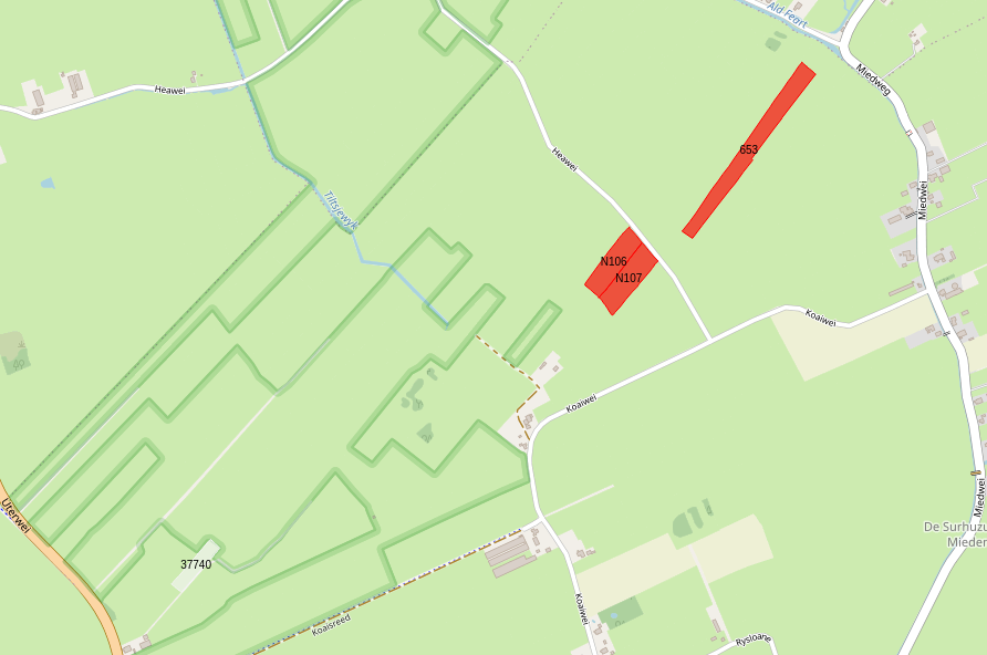 Bovenaanzicht van de aangeboden percelen.