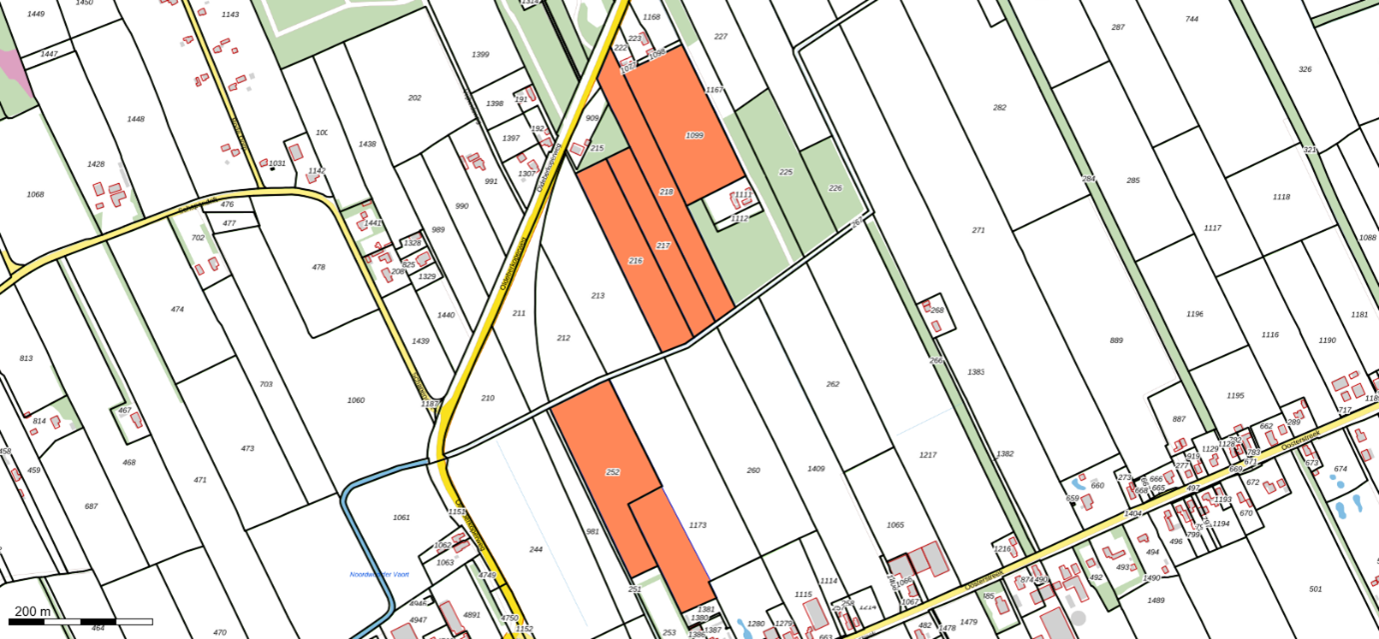 Bovenaanzicht van de aangeboden percelen.