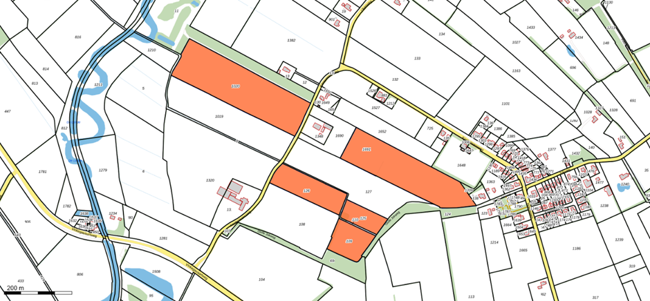 Bovenaanzicht van de aangeboden percelen.