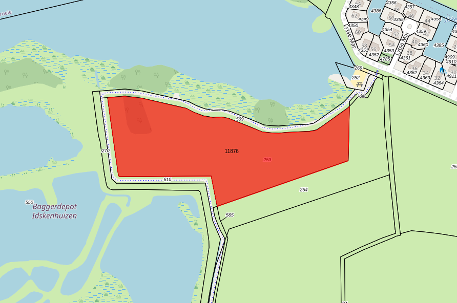 Bovenaanzicht van het aangeboden perceel.