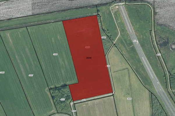 Bovenaanzicht van het aangeboden perceel.