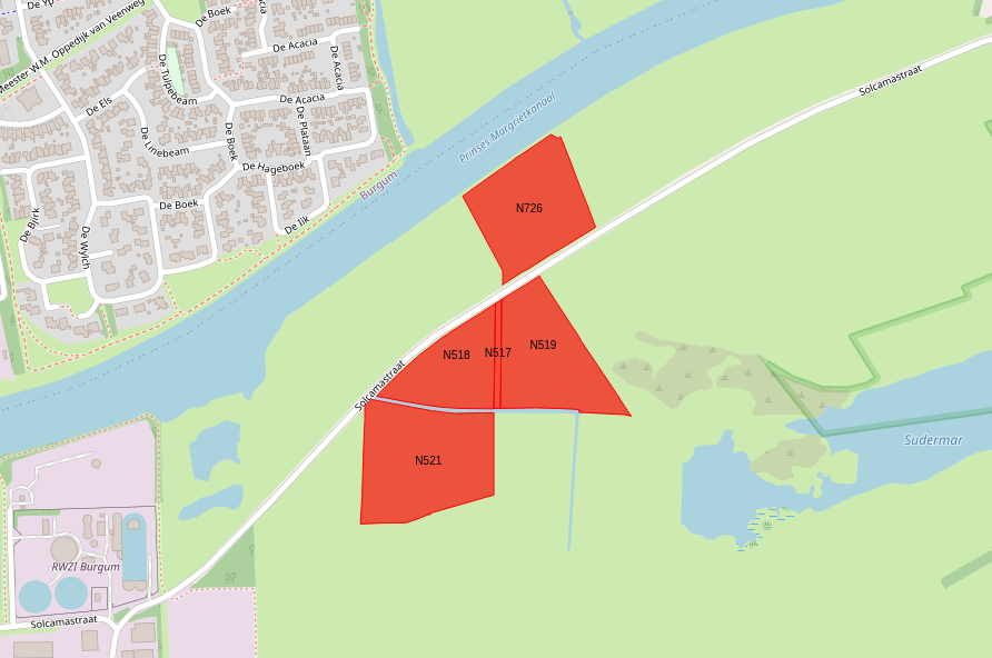 Bovenaanzicht van de aangeboden percelen.