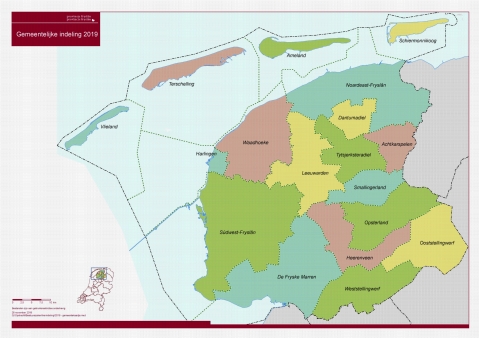 plattegrond provincie fryslan ingedeeld op gemeenten 2019