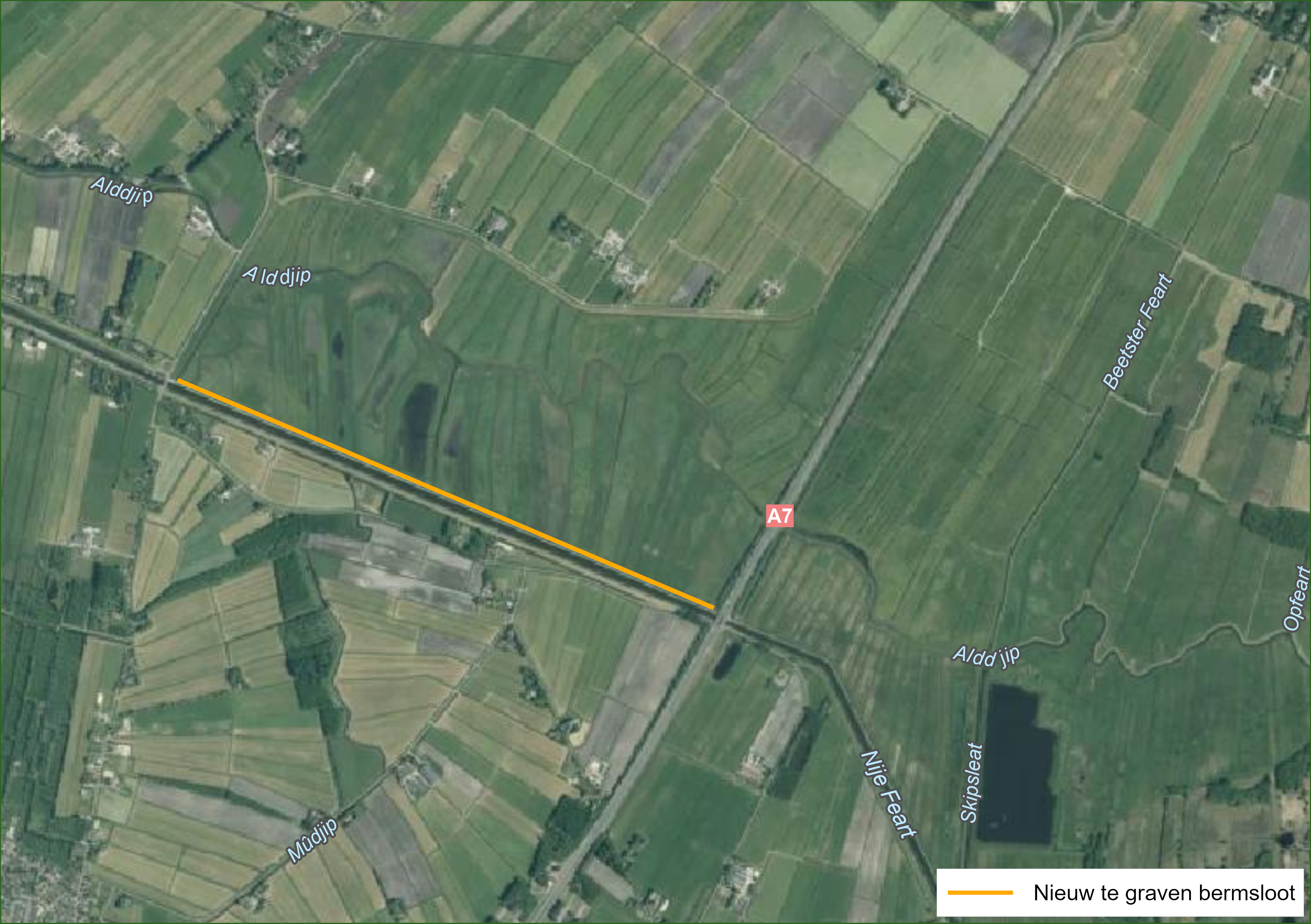 Bovenaanzicht van de nieuw te graven ringsloot