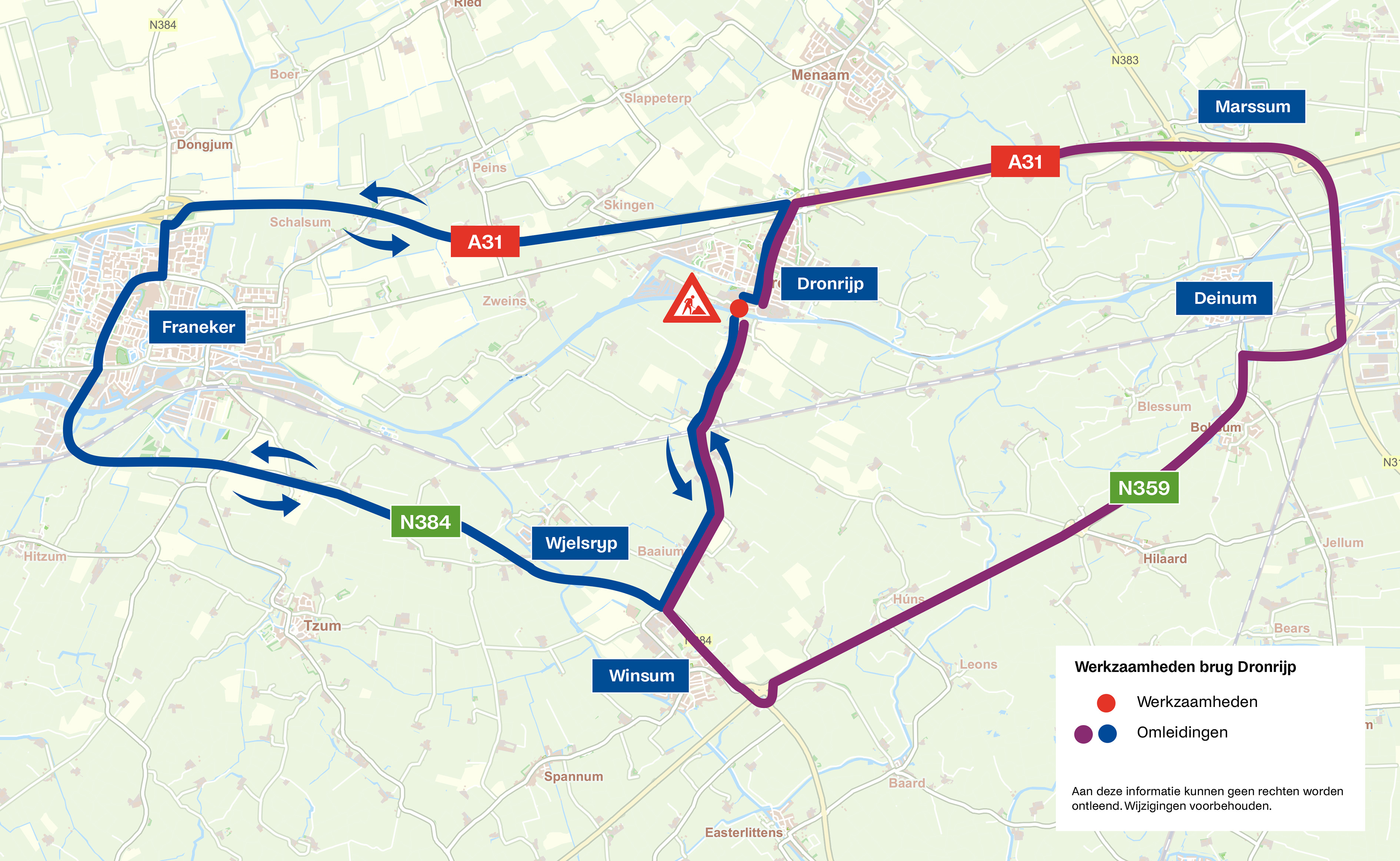 Omleidingsroute in kaart gebracht.