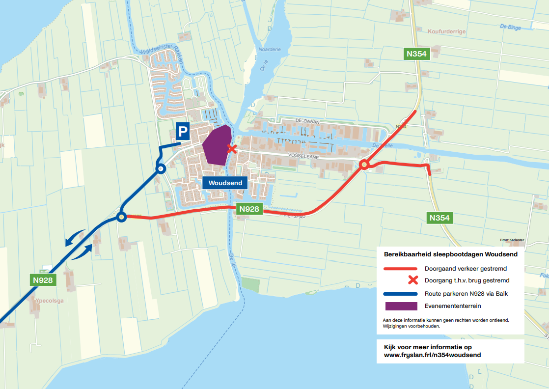 Bovenaanzicht van de omleiding en de stremmingen.