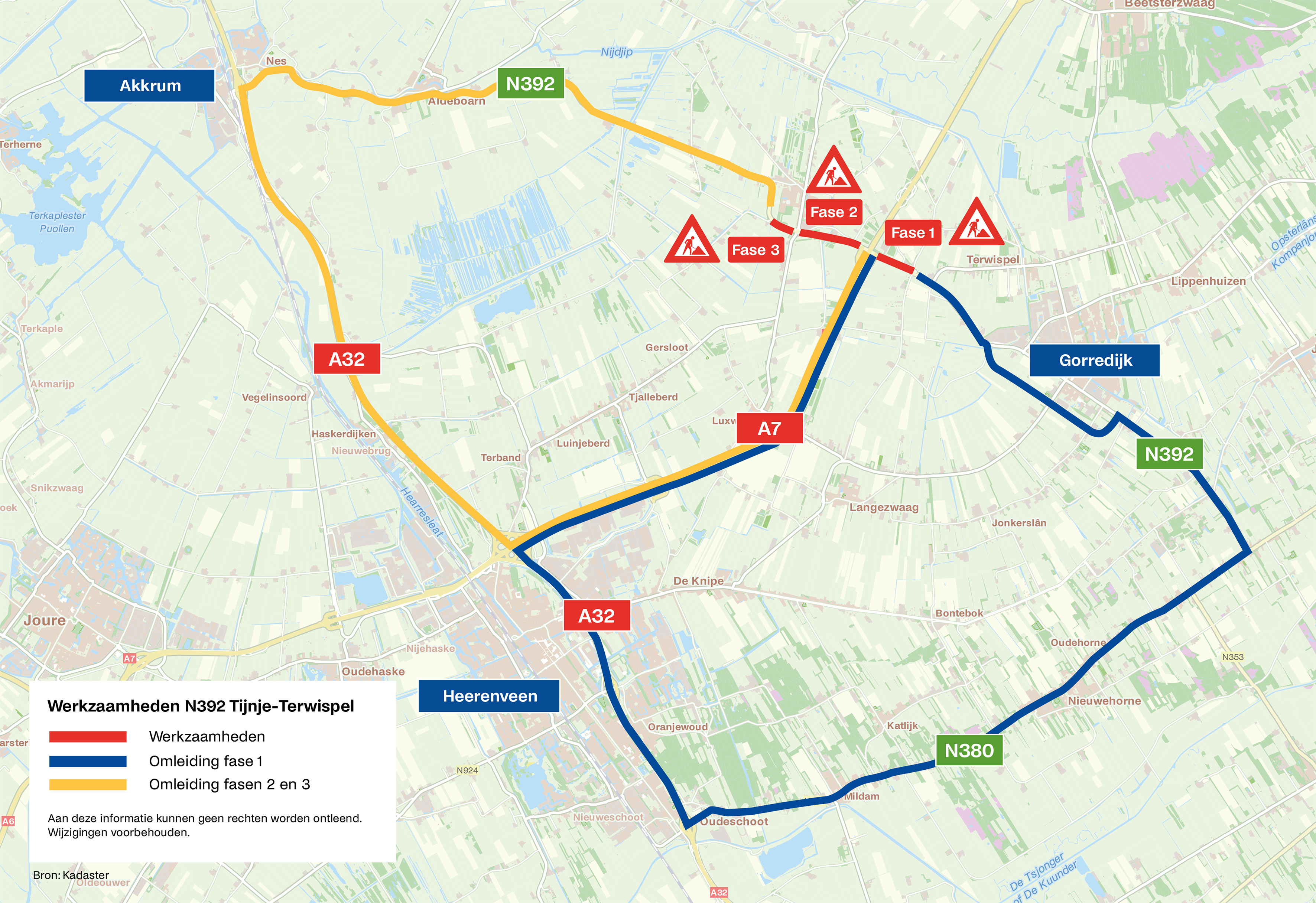 Overzichtskaart waar de stremming en de omleiding op aangegeven wordt.