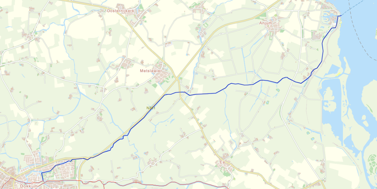 Op deze kaart staat met een (blauwe) lijn De Súd Ie aangegeven.