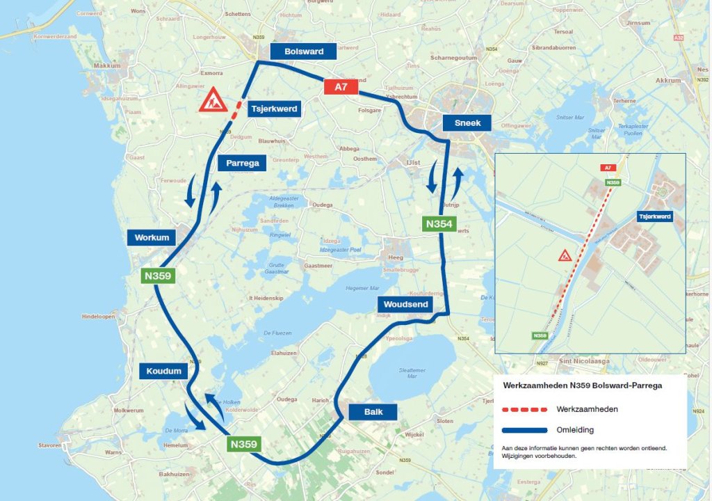 Omleidingskaartje N359 Bolsward Parrega