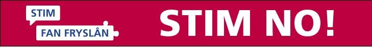 Rode banner met de woorden Stim fan Fryslân -  STIM NO!