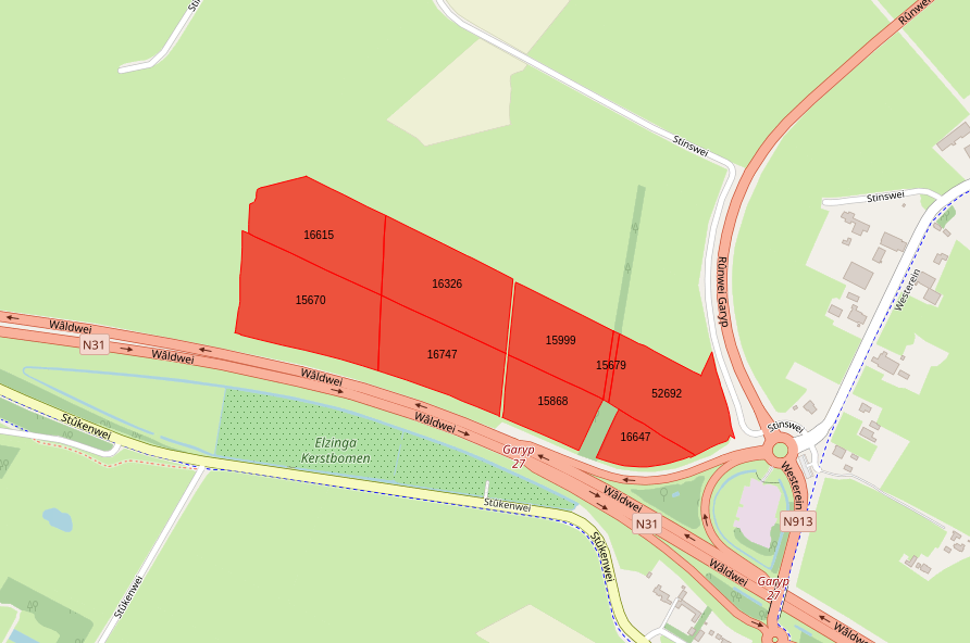 Schematisch bovenaanzicht van de percelen