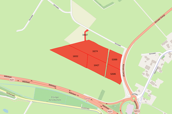 Schematisch bovenaanzicht van de percelen