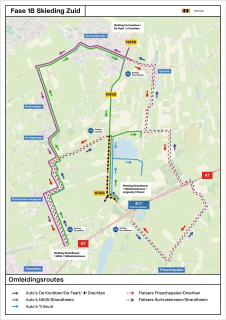 Routekaartje waar de omleidingsroute op aangegeven wordt.