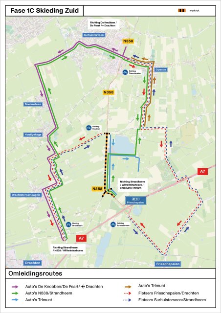 Routekaartje waar de omleidingsroute op aangegeven wordt.