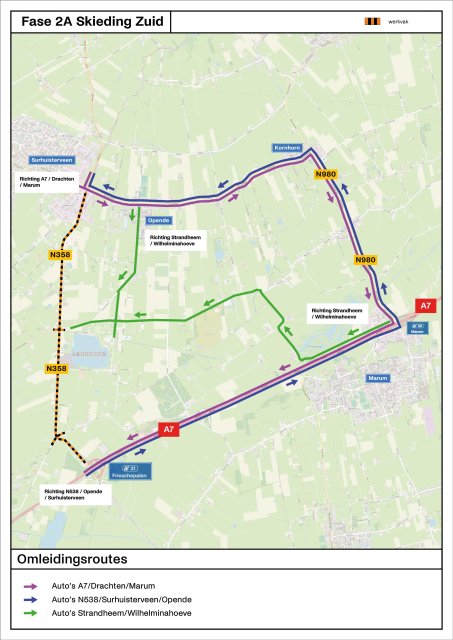 Routekaart waar de omleidingsroutes op aangegeven zijn.