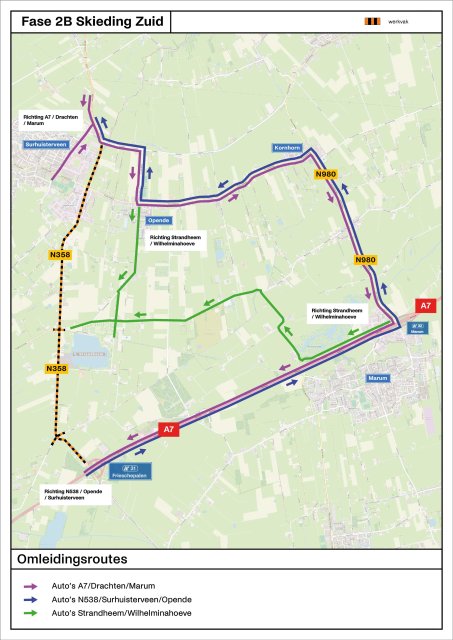 Routekaartje waar de omleidingsroutes op aangegeven zijn.