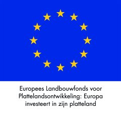 Logo Europees Landbouwfonds. Een blauw vlak met 12 gele sterren in een rondje met daaronder de tekst: Europees Landbouwfonds voor Plattelandsontwikkeling: Europa investeert in zijn platteland.