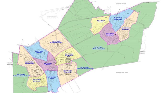 Kaart van Geldrop-Mierlo met de nieuwe wijkindeling