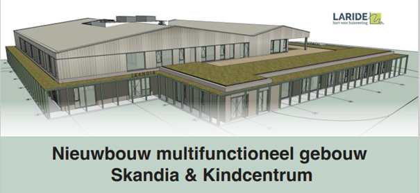 Een tekening van hoe het nieuwe gebouw er uit komt te zien