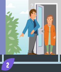 Man bij de buurvrouw aan de voordeur om te vragen of zij ook een verstopping hebben.