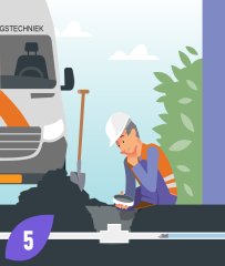 De aannemer bekijkt of de verstopping aan de kant van de gemeente zitten of aan de kant van de woning.