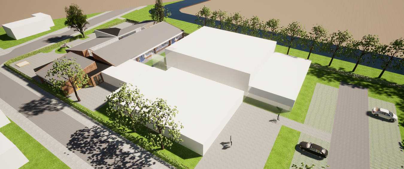 Het witte ‘blok’ markeert de plek waar – in samenspraak met de architect en betrokken partners – een voorlopig ontwerp voor dit deel van het nieuwe MFA tot stand zal komen.