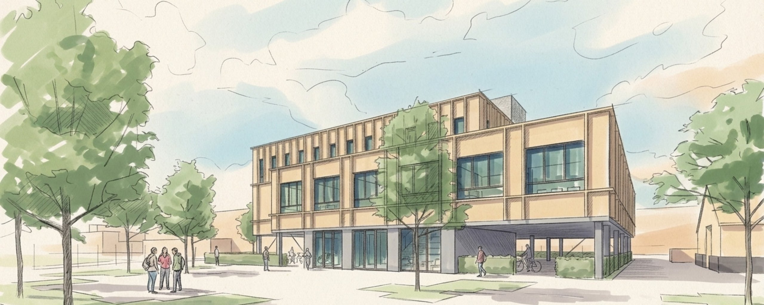 3D-impressie nieuwbouw - zicht vanaf Beroepscampus