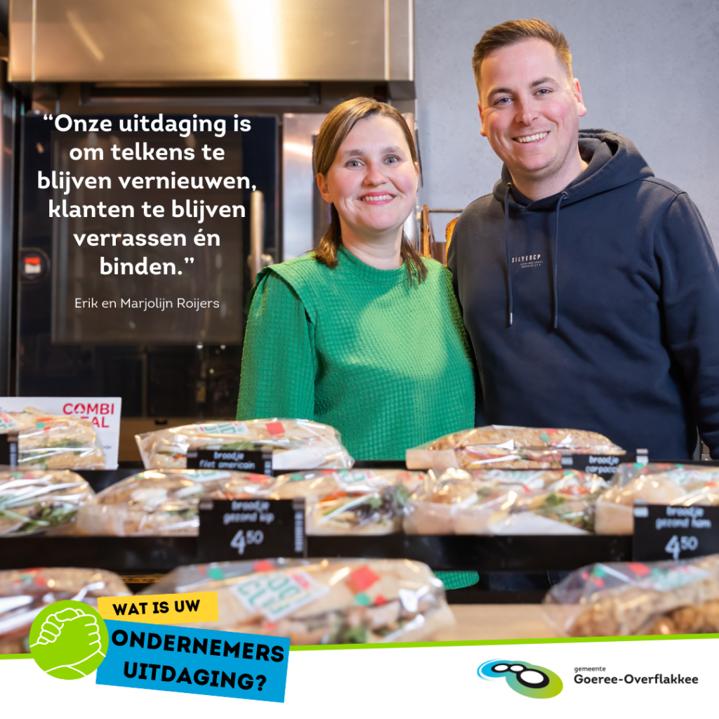 Eigenaren Spar in hun winkel met quote: Onze uitdaging is om telkens te blijven vernieuwen, klanten te blijven verrassen en binden."