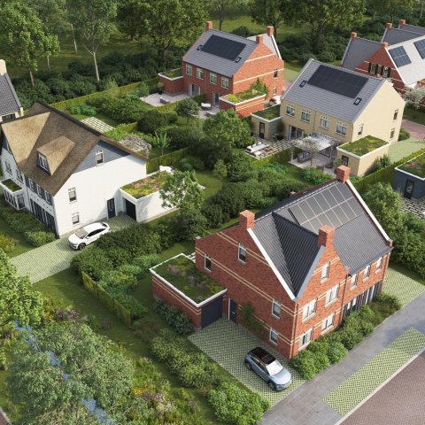 impressietekening van woningtypen in bouwplan groene vaart