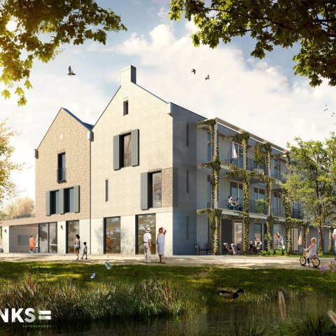 Impressietekening van de huurwoningen in de wijk groene vaart