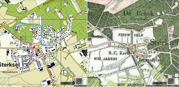 Een kaart uit 1904 laat de situatie zien net na de bouw van Huize Sterksel, waarbij de tuin wordt omgrensd door een haag (aangegeven als donkere lijn). Dit is de metershoge beukenhaag die tegenwoordig grotendeels nog in de achtertuin van de villa en de zuidelijk aangrenzende percelen zichtbaar is.