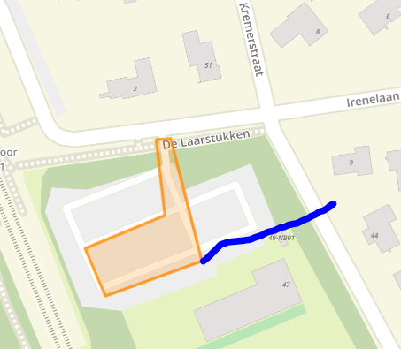 Kaartje met locatieaanduiding van de werkzaamheden en de drinkwateraansluiting op het parkeerterrein bij station Heeze aan de Laarstukken