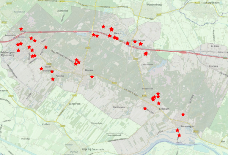 Overzichtskaart locaties Japanse duizendknoop