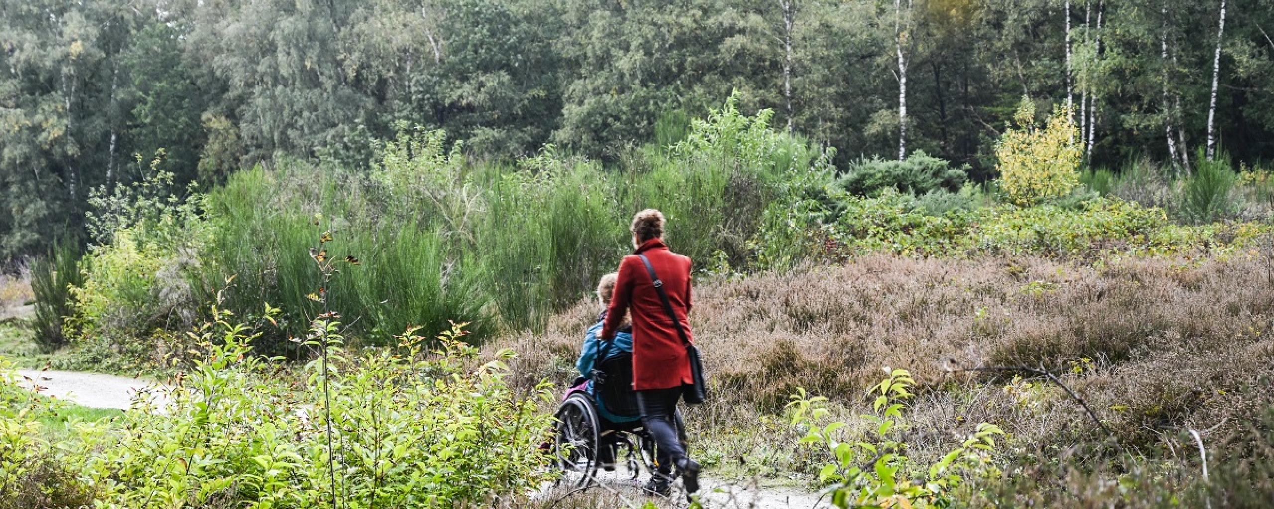 wandelen met rolstoel in bos