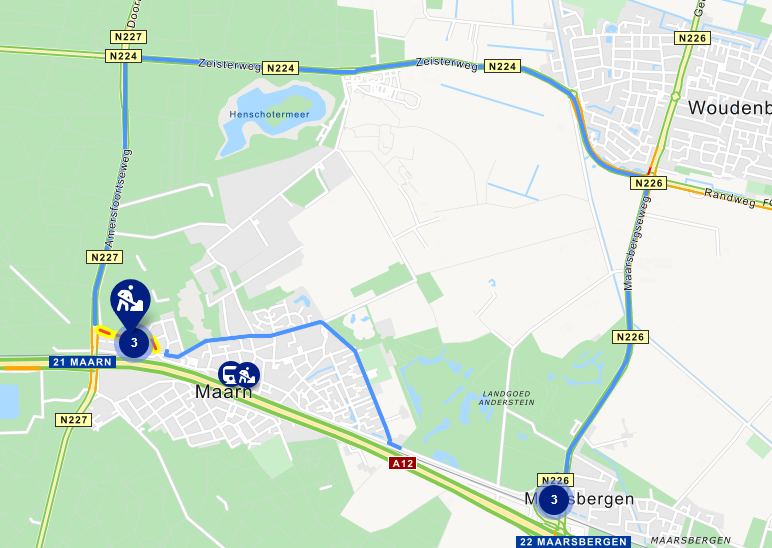 De omleidingsroute voor doorgaand verkeer is via Woudenberg. Het centrum van Maarn blijft bereikbaar, ook vanuit Maarsbergen.