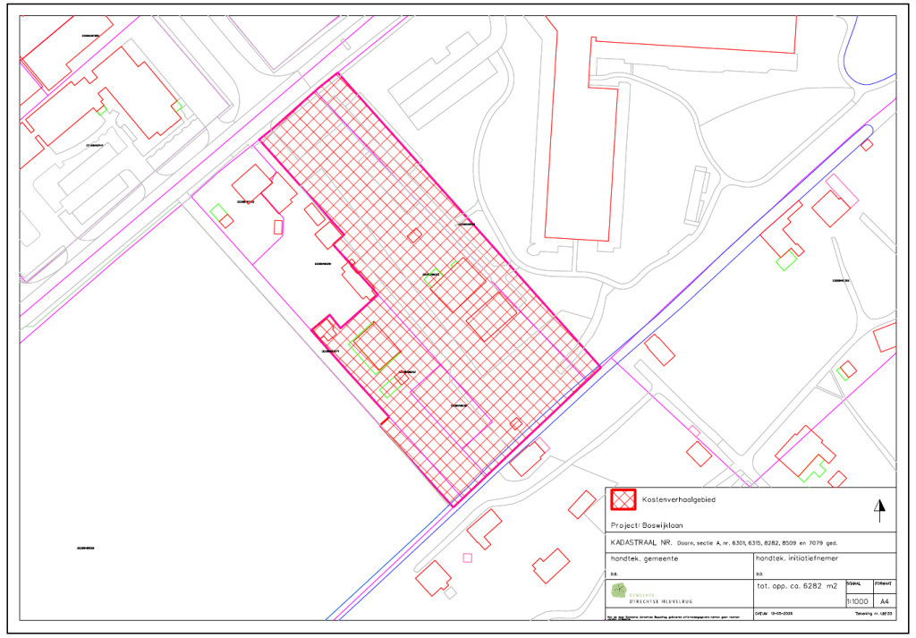 Tekening van het kostenverhaalsgebied Boswijklaan Doorn Plangebied B