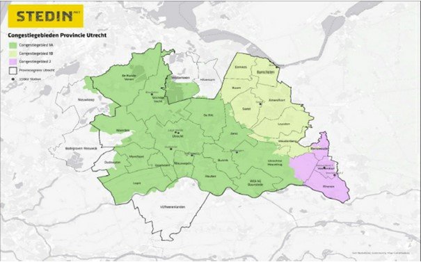 De aansluitstop geldt voor de donkeregroene regio (congestiegebied 1A), waar onder andere gemeente Utrechtse Heuvelrug binnen ligt. 
