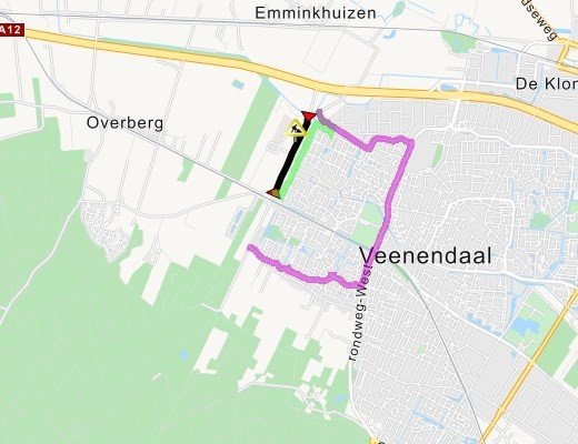 Kaartje met de locatie van de werkzaamheden aan de Slaperdijk in Overberg