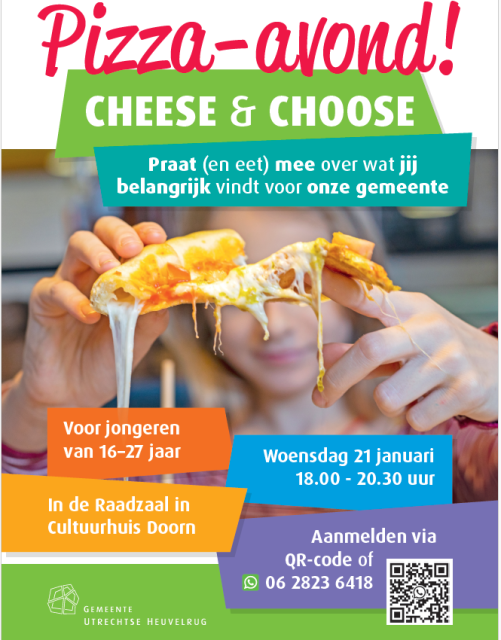 Flyer aankondiging pizza-avond Cheese en Choose