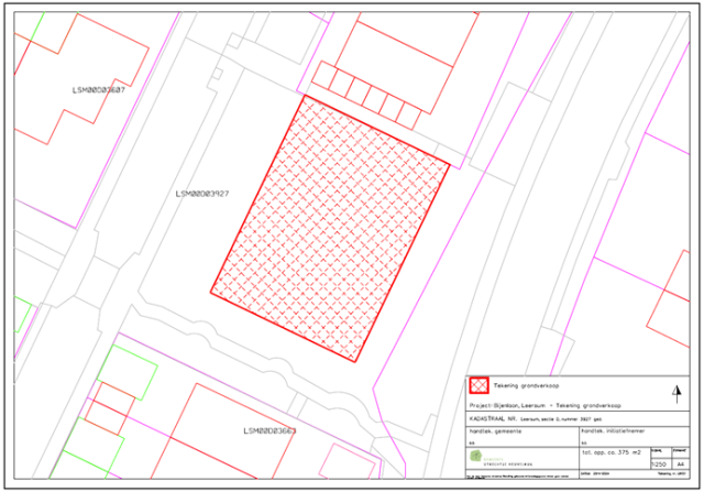 Kaartje met de locatie tot het aangaan van een samenwerkingsovereenkomst voor de realisatie van acht flexwoningen op een perceel gelegen tussen de Bijenlaan 38 en 40 in Leersum