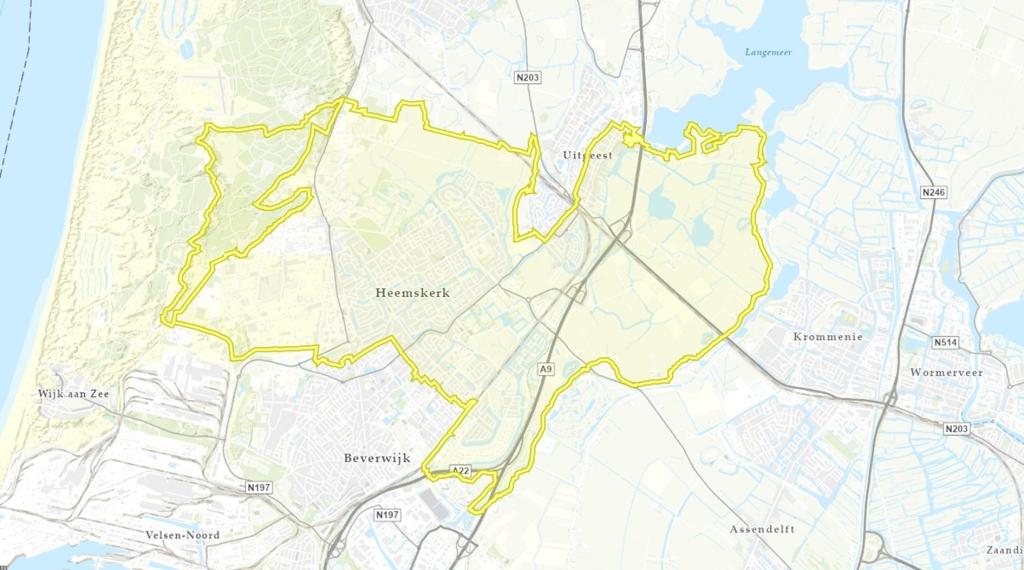 Afbeelding van een kaart met daarop de locatie aangegeven van het project Uitgeester- en Heemskerkerbroek