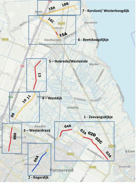 Plaatje van kaart met daarop de locaties aangegeven waar werkzaamheden zijn. 