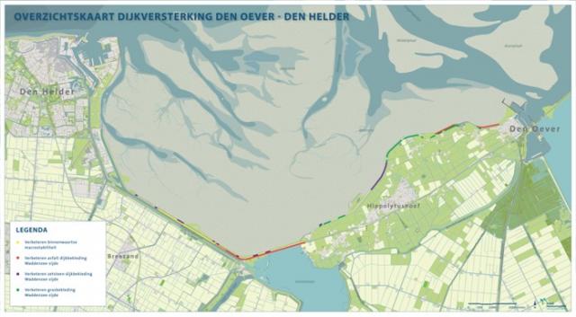 Overzichtskaart met locaties dijkversterking Den Oever - Den Helder