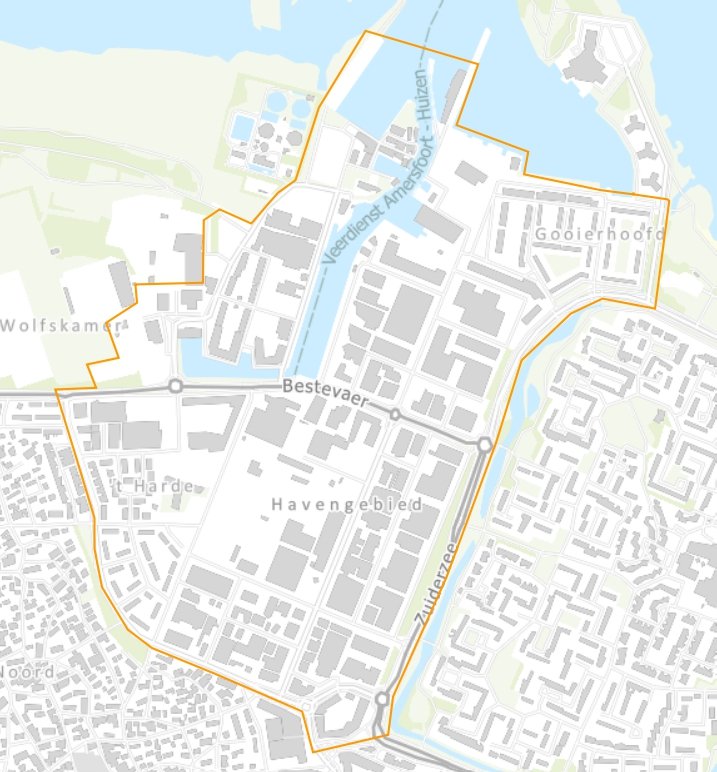 Kaart waarop het gebied 't Plaveen staat aangegeven met een oranje lijn.