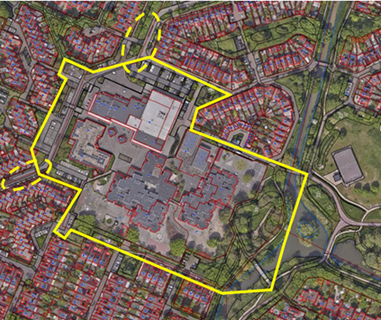 Een afbeelding van een kaart die de contouren van het gebied Holleblok weergeeft. Binnenkort volgt een digitaal alternatief voor deze afbeelding.
