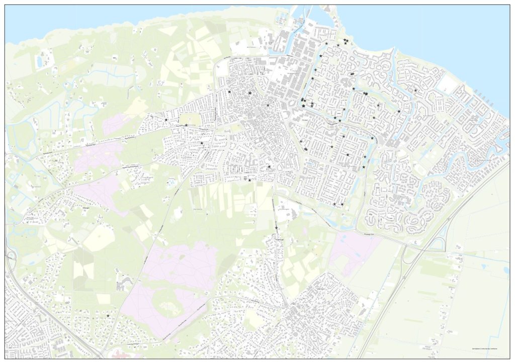 Geo-kaart van Huizen met locaties bomenkap.