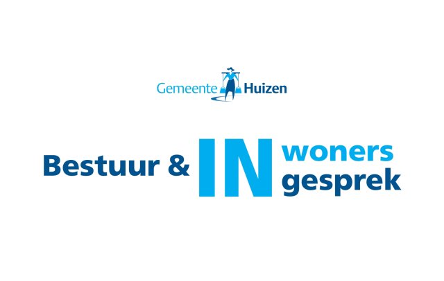 Logo van gemeente Huizen met daaronder de tekst 'Bestuur en inwoners in gesprek'.