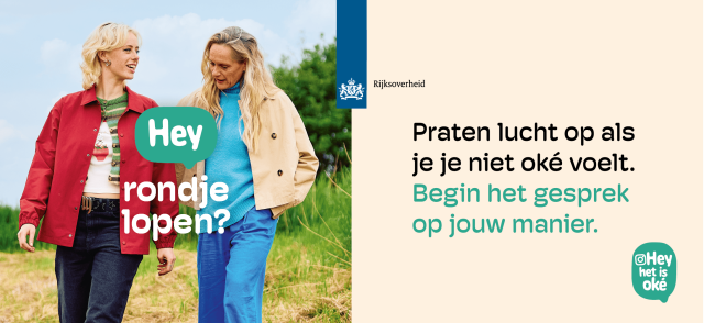 Afbeelding voor de campagne 'Hey het is oké', met aandacht voor mentale gezondheid