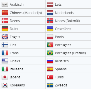 Keuzemenu met alle 22 talen